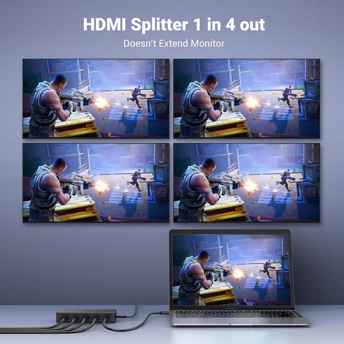 Ugreen HDMI Splitter 1 in 4 Out 4K@60Hz HDMI 2.0 Splitter 18 Gbps 1x4 Only Mirror Screen Support EDID HDCP 2.2/1.4 3D HDR Compatible with Apple TV Blu-Ray Monitor Xbox PS5/4 Switch Projector - PakByte  