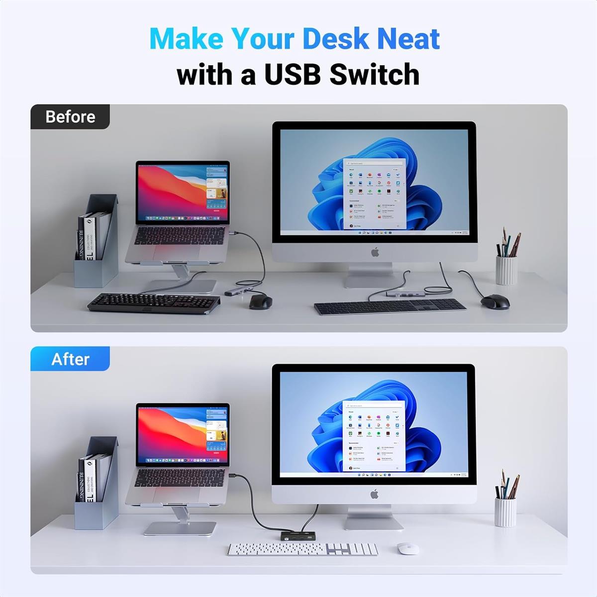 Ugreen USB Switch Selector: 2 Computers Sharing 4 USB Devices, USB 2.0, Peripheral Switcher Box Hub, for Mouse Keyboard Scanner Printer PCs, with One-Button Swapping and 2 Pack USB A to A Cable - PakByte  