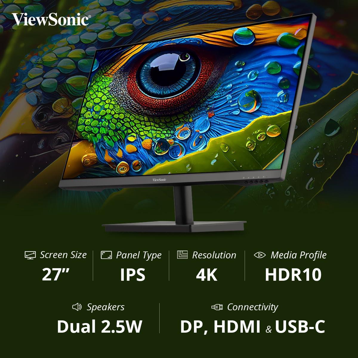 ViewSonic VA2709U-4K - 60Hz 4K UHD IPS 27" USB-C Monitor - PakByte Computers 